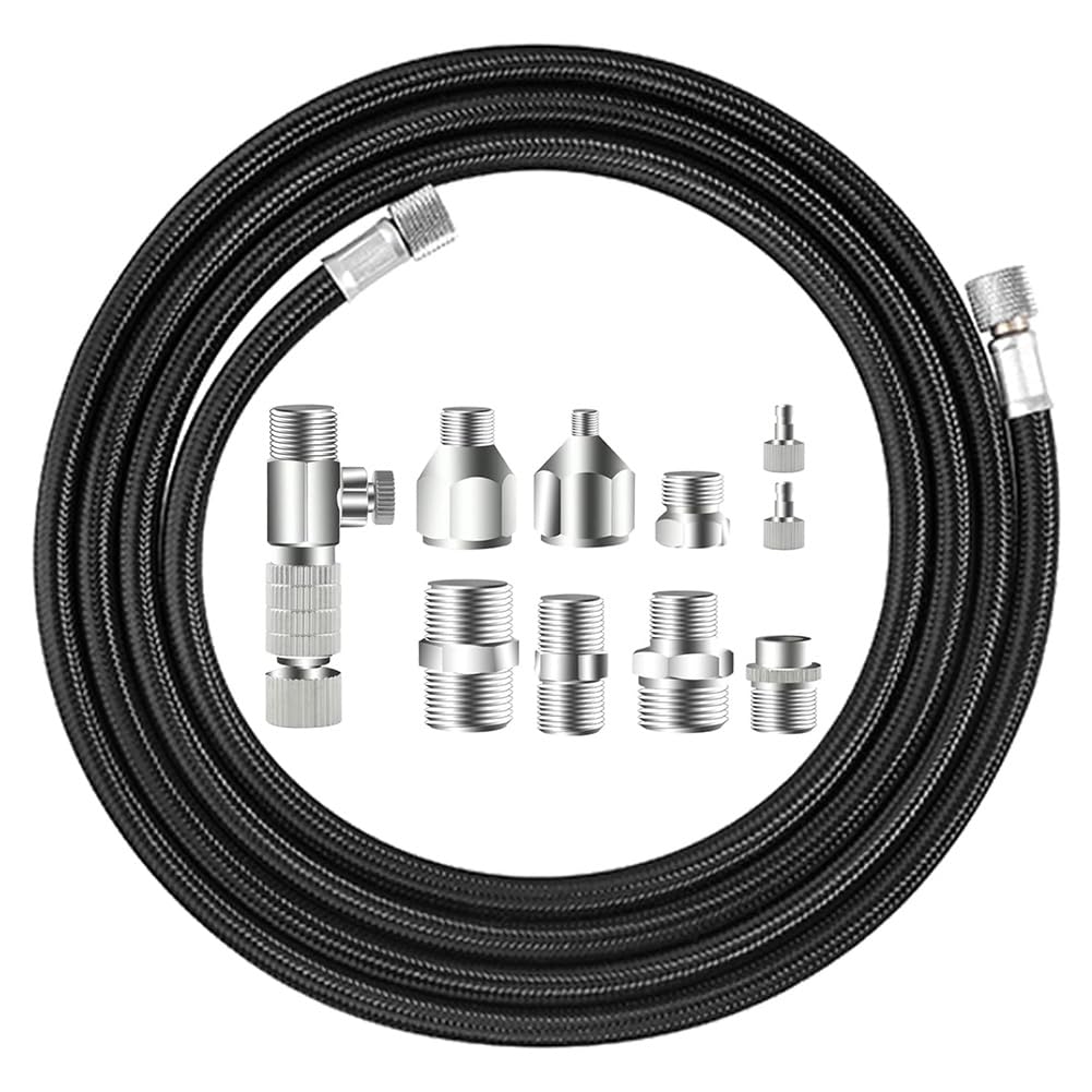 Pinafresa Men's Black 10Pcs Airbrush Adapter Set With 1.8M Nylon Braided Hose And Quick Release Disconnect Couplers