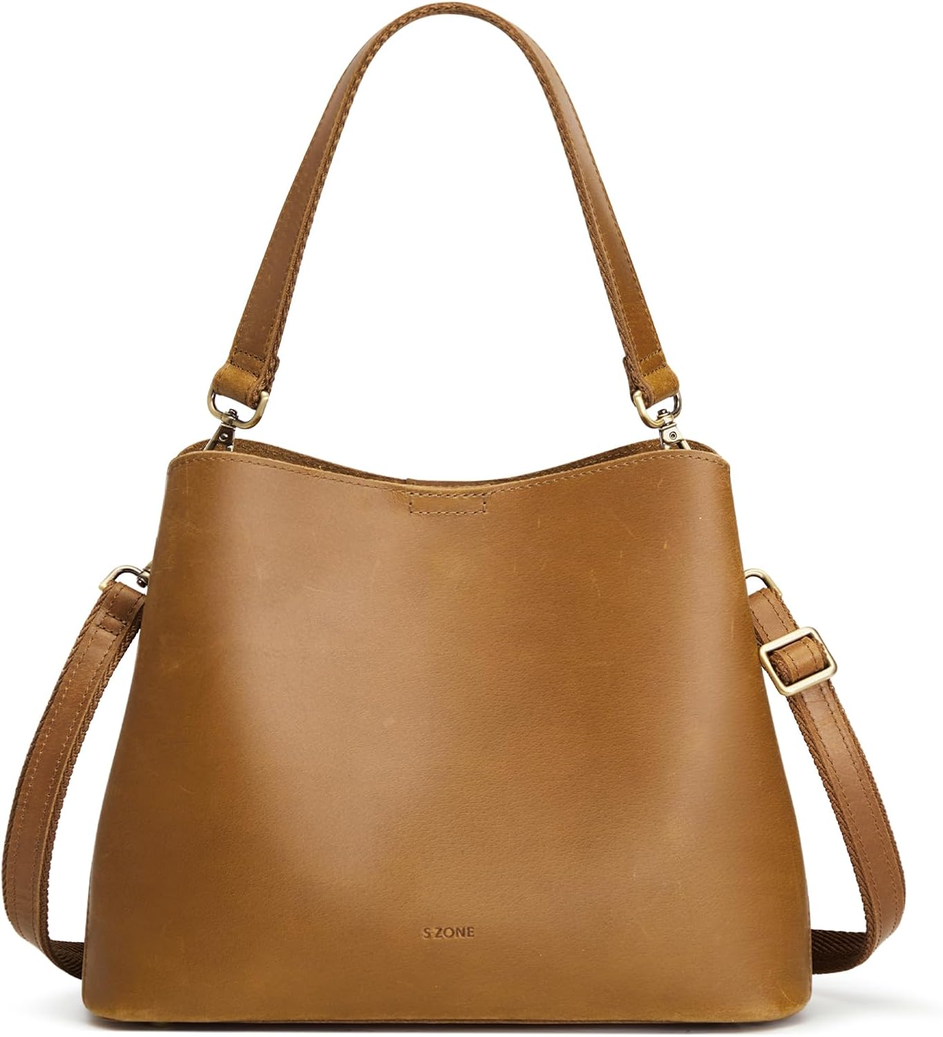 S-ZONE Leather Crossbody Bags for Women Shoulder Bag Multi Compartments Bucket Purses