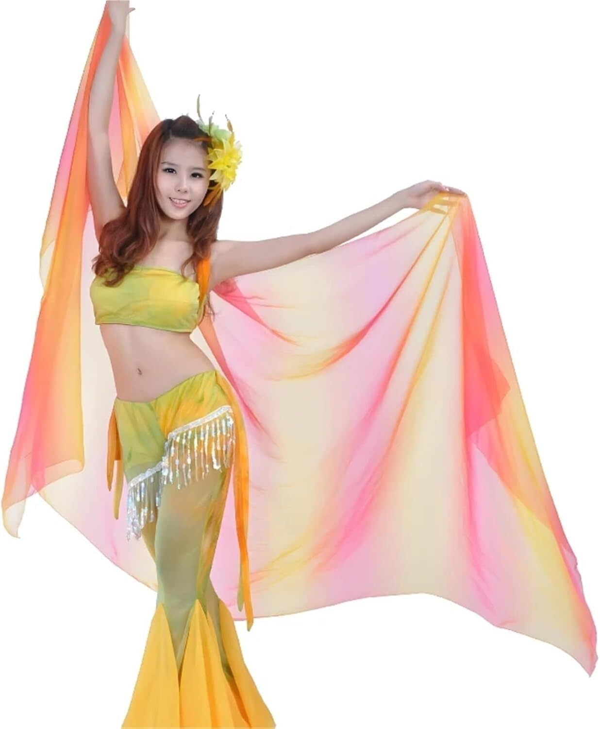 SSDDLZEQ Stage performance version Handmade Gradient-coloured Belly Dance Veil, For Performance Use, 250x120cm(1)