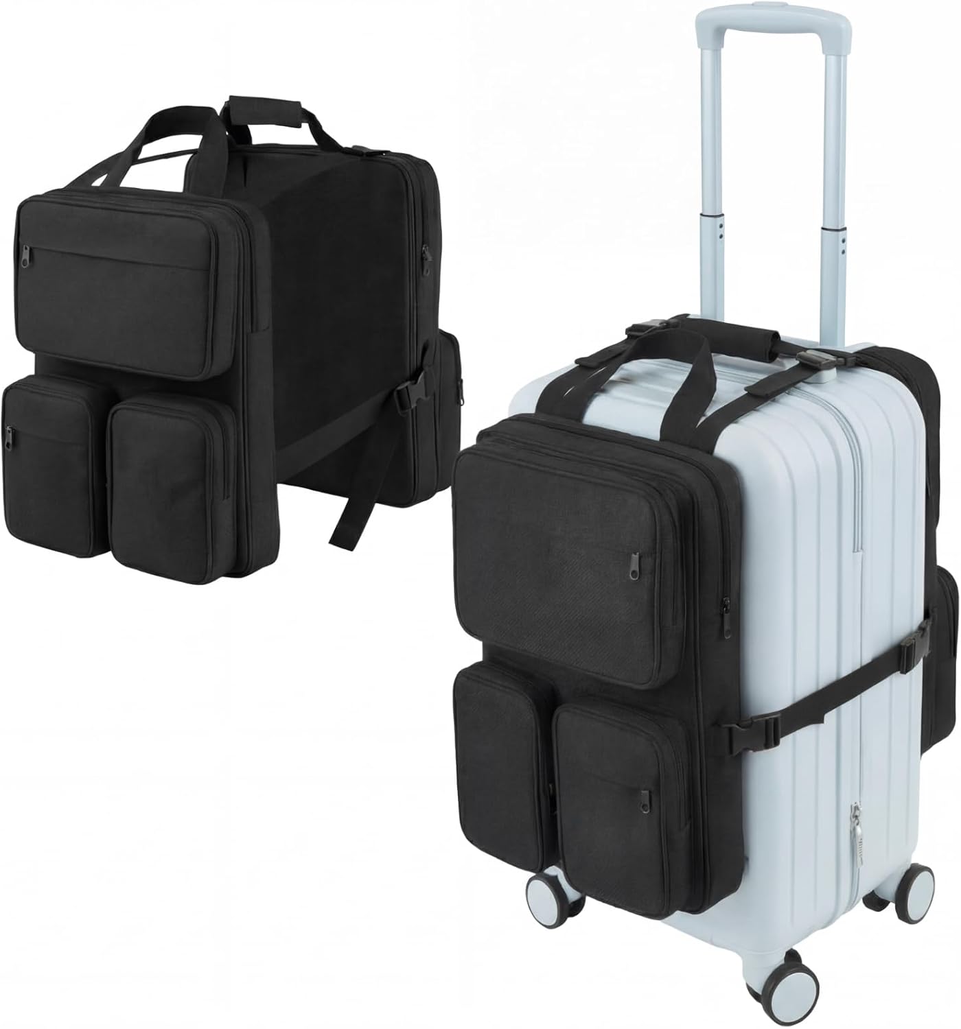 Sadnyy Over Luggage Organizer for Suitcase & Carry On, Two Sided Slide On Harness Bag with 16" Laptop Sleeve, Multi Pockets, Waterproof Oxford Cloth, Adjustable Straps