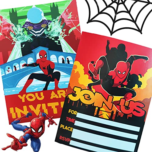 Invitations Enfant Spiderman ,16 Cartes D'Invitation pour Fêtes D'anniversaire D'enfants Anglais Invitation à Une Fête D'anniversaire pour Enfant Garçons et Filles Cover