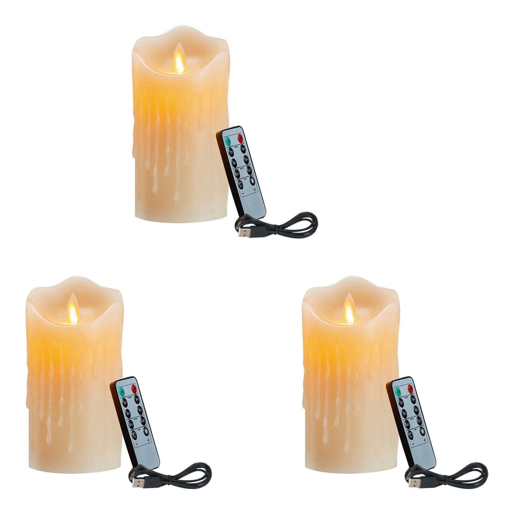 Vjsujehgy 3X LED Candles, Flickering Flameless Candles,Rechargeable Candle, Real Wax Candles with Remote Control,15cm