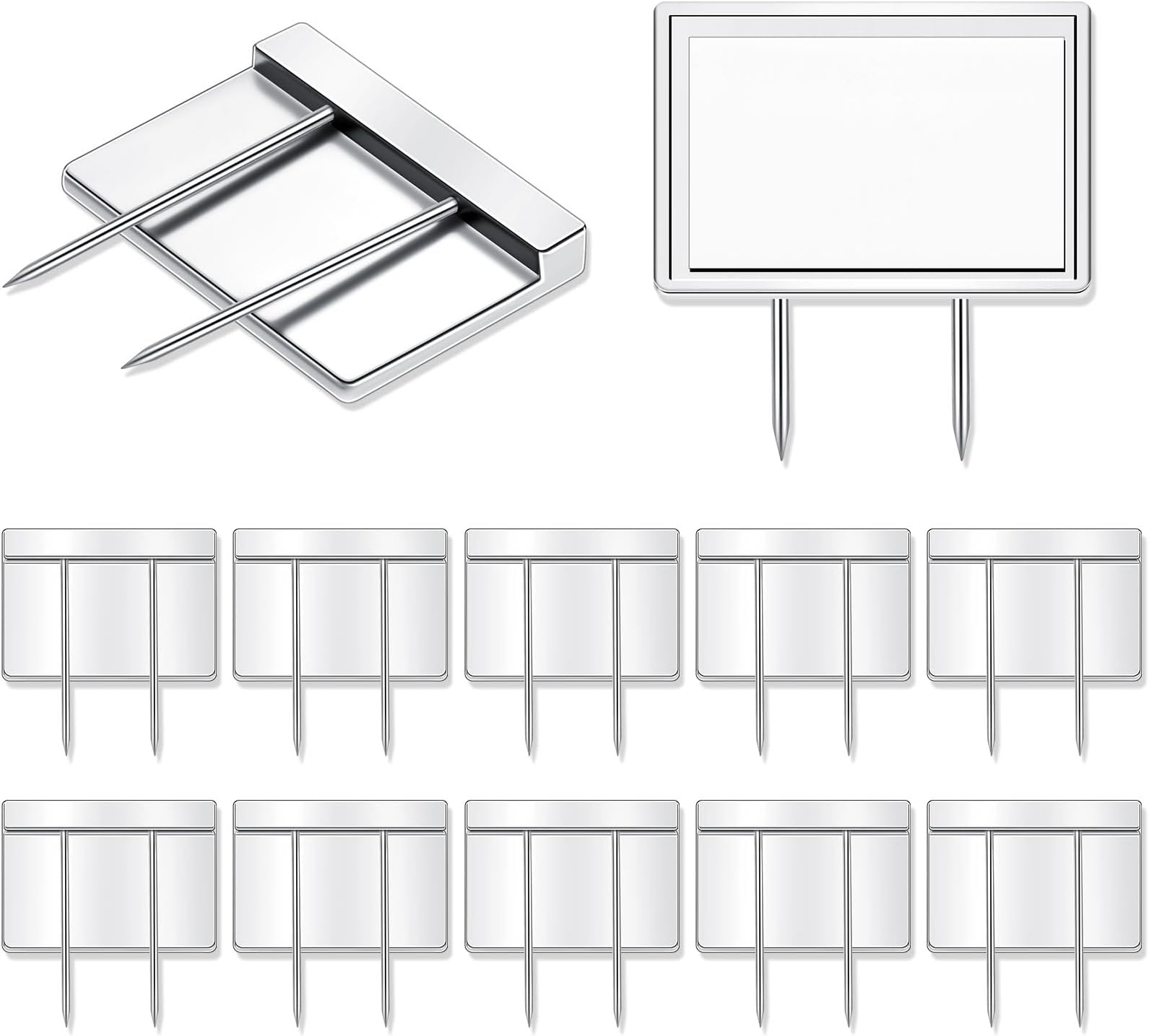 Amylove 10 Pcs Silver Cubicle Pins Partition Long Push Pins Fabric Clips Cubicle Name Plate Holders for Office Furniture Corkboard Fabric Mounting