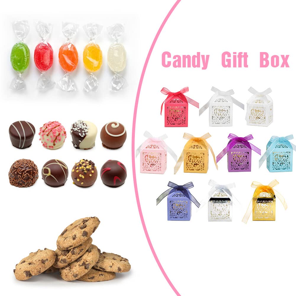 50 Boîtes Cadeaux à Bonbons XiYee - Avec Ruban Pour Anniversaire, Baptême, Noël
