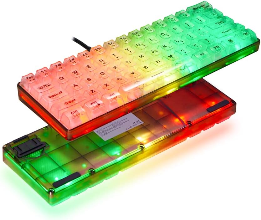 7KEYS 60% Percent Gaming Keyboard, 61 Keys Colorful RGB Backlight Transparent, Portable and Compact, Anti-ghosting Gaming Keys, USB-C Detachable Wired Cable for Mac, Laptop, PC Gaming