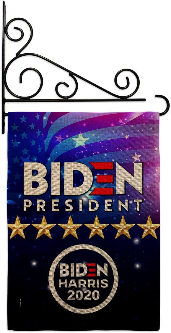 Biden Harris Garden Flag Set Wall Holder Patriotic President Democrat Republican Tea Party United State American Election Small Gift Yard House Banner Made In USA 13 X 18.5