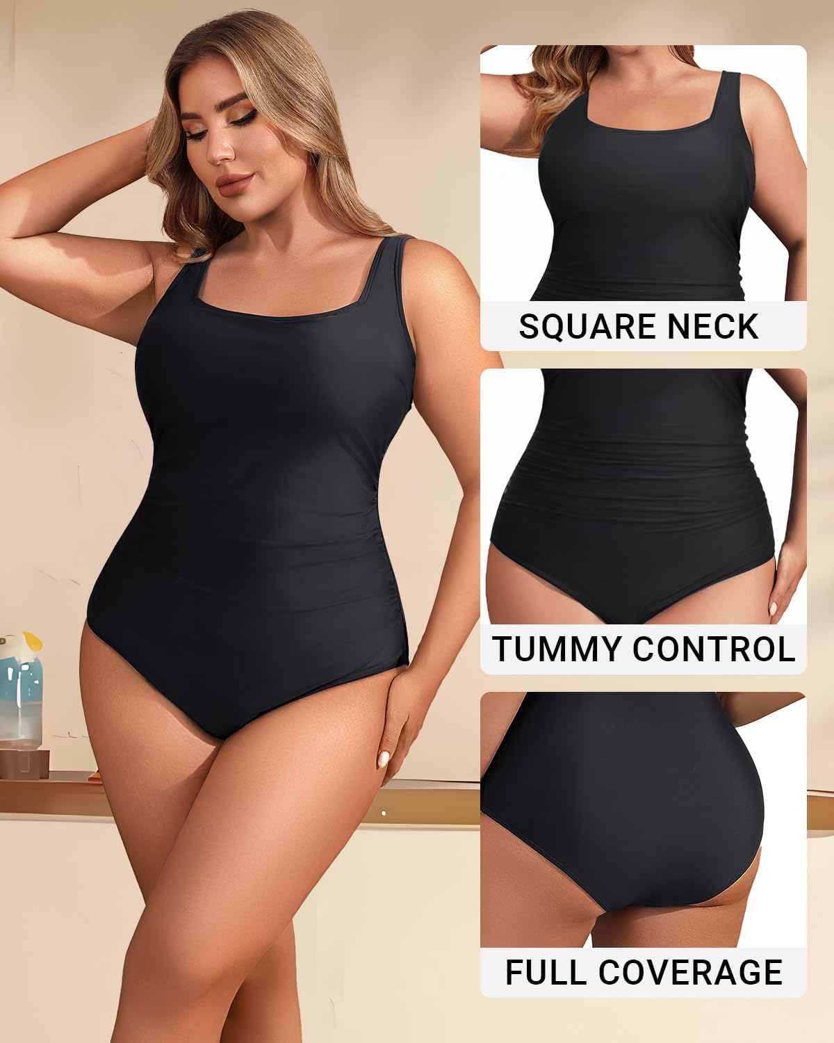 Daci Women's Plus Size One Piece Swimsuit - Tummy Control Athletic Bathing Suit with Square Neck - Image 5