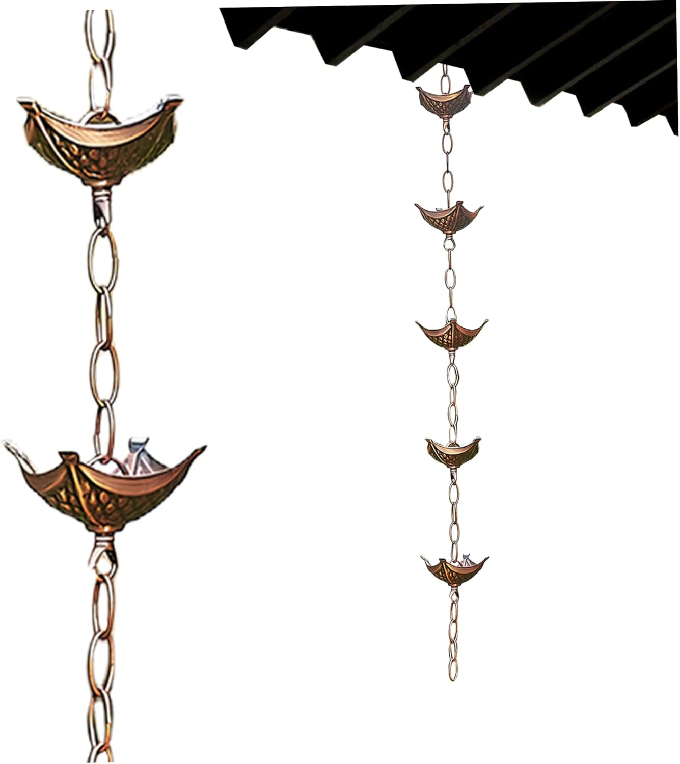 rain Chains Rain Chain Copper Imitation Chains for Gutters 3.3ft with 5 Cups Easy to Install Catcher for Outside Courtyards Replacement for Downspout Style 2