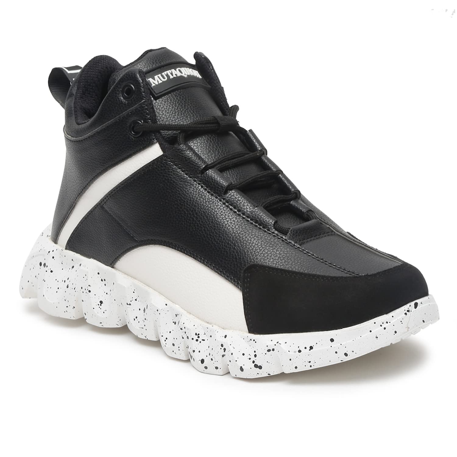 MUTAQINOTI Mens Sneaker Casual Style High Top Vegan Leather Shoes for Boys Ideal for Running Walking College Dancing (British Black) (Size- 8 UK) (SNKCPJB) (B0BZYN58H5) Amazon Price History, Amazon Price Tracker