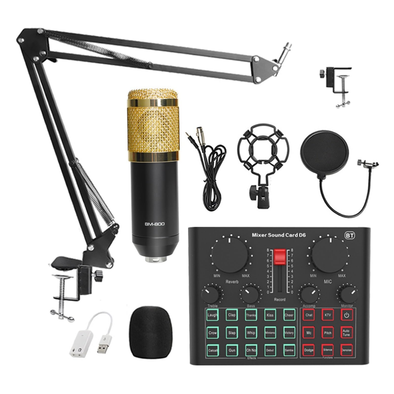 Kit scheda audio BM800 Microfono professionale a condensatore Bluetooth Scheda audio wireless con luce di riempimento ad anello Staffa a sbalzo Configurazione studio streaming live per la registr