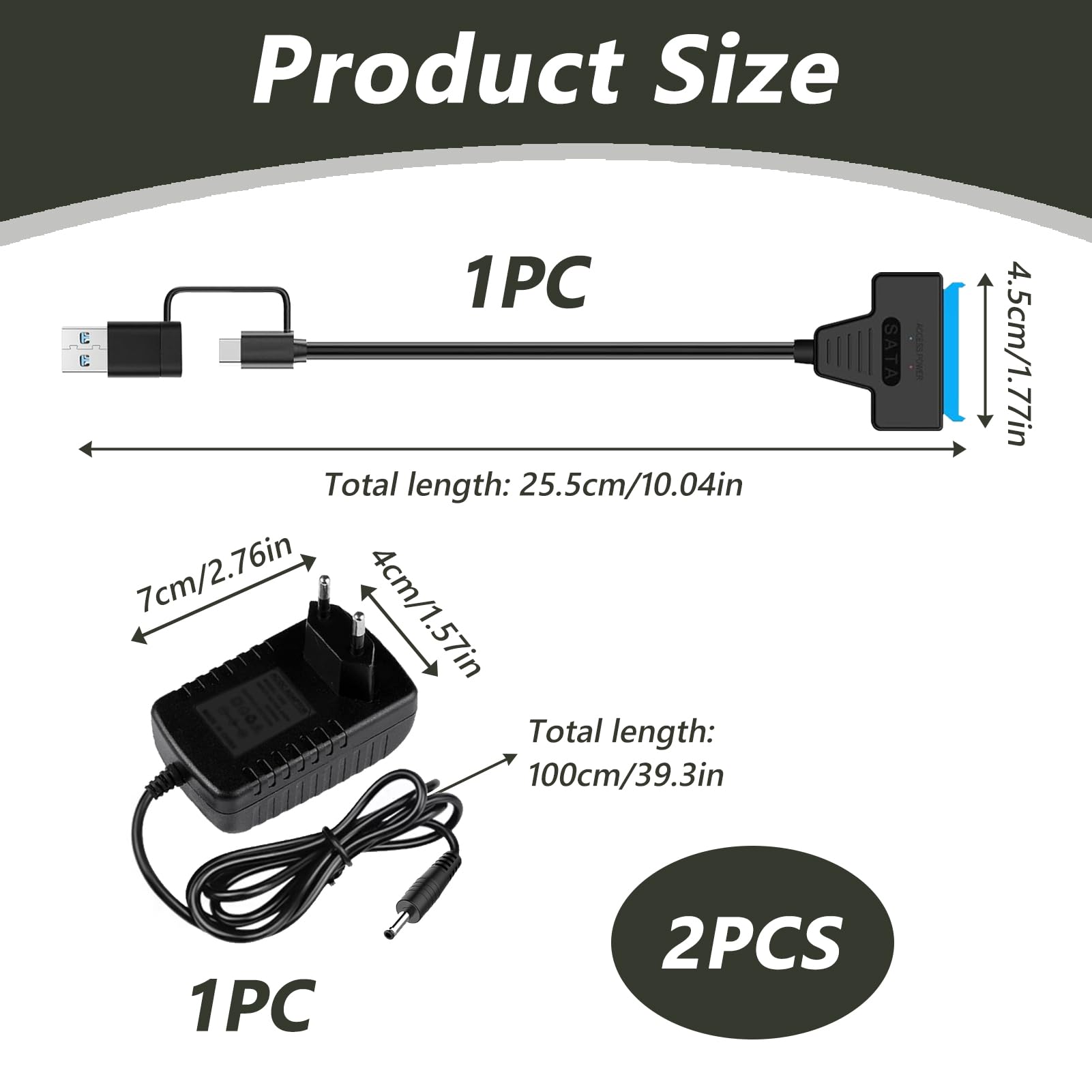SATA USB Adapter, USB 3.0 auf SATA Adapter für 2,5 und 3,5 Zoll HDD SSD mit 12V 2A Netzteil, UASP Unterstützung bis 5 Gbit/s, Externe Verbindung für interne Laufwerke, kompatibel mit Windows Mac Linux