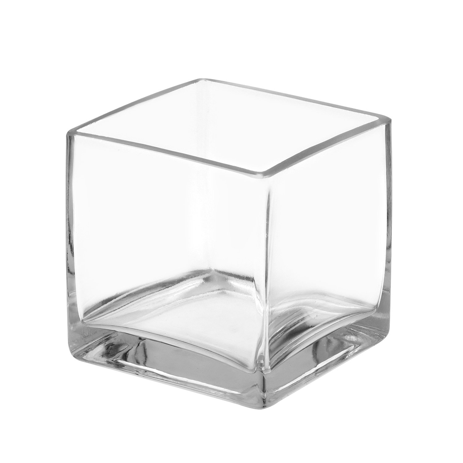 Royal Imports Flower Glass Vase Decorative Centerpiece For Home or Wedding - 4"x4" Cube by 4" Tall