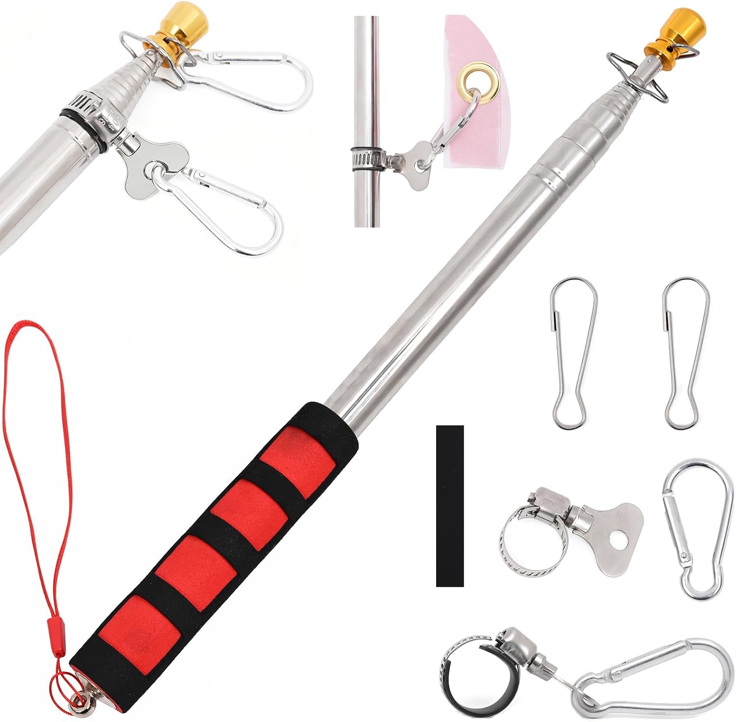 Difounmas 8.2FT Telescopic Flag Pole with Flagpole Clamp Clip Kit Handheld Portable Extendable Flagpole Stainless Steel Retractable Banner Pole Tour Guide Flag Pole for Camping Festival Teaching