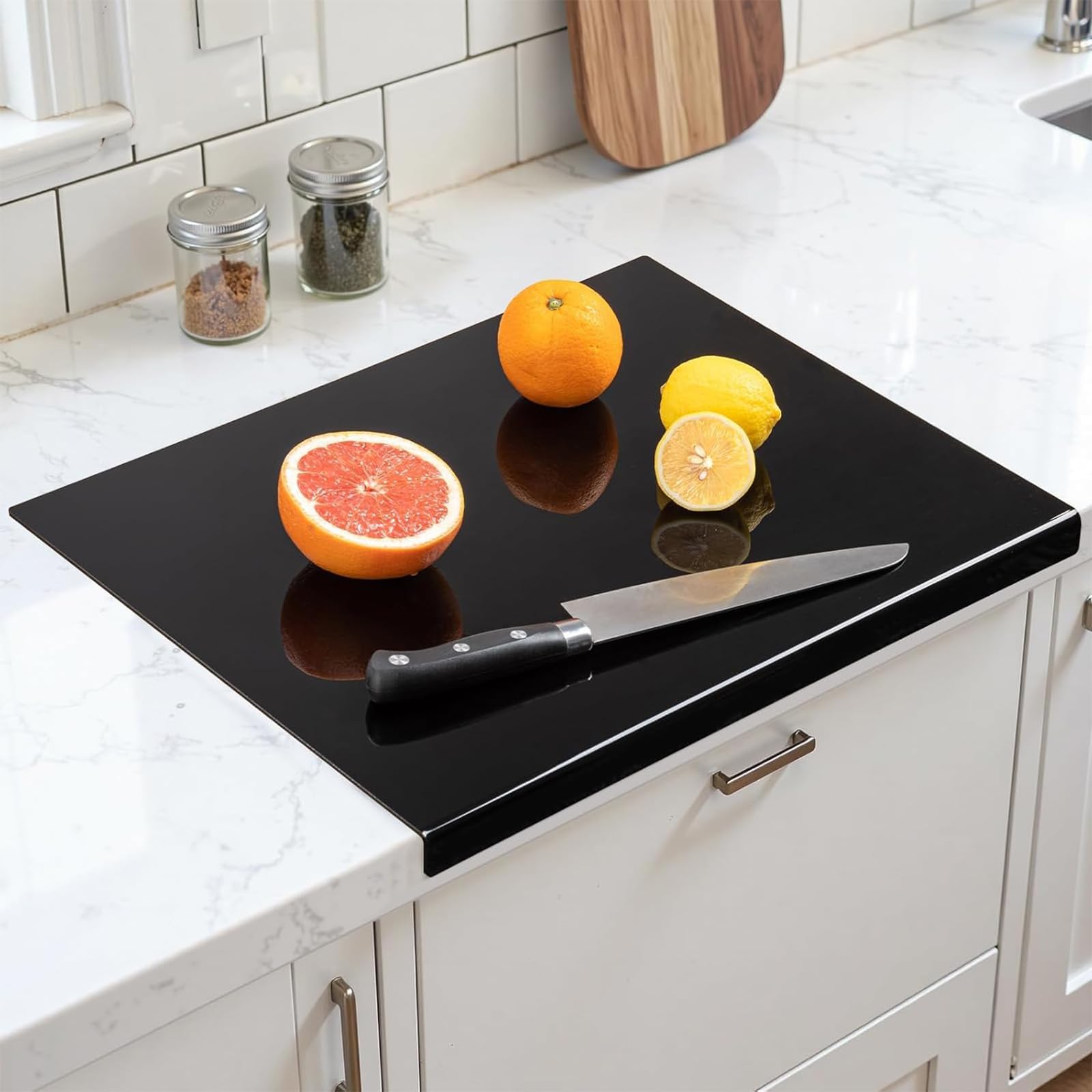 Acrylic Cutting Board, Plastic Corner Chopping Board with Lid, Cutting Boards for Kitchen and Home, Meat Fruit Vegetable Chopper, Dishwasher Safe, Non-Slip Sides, (Black)