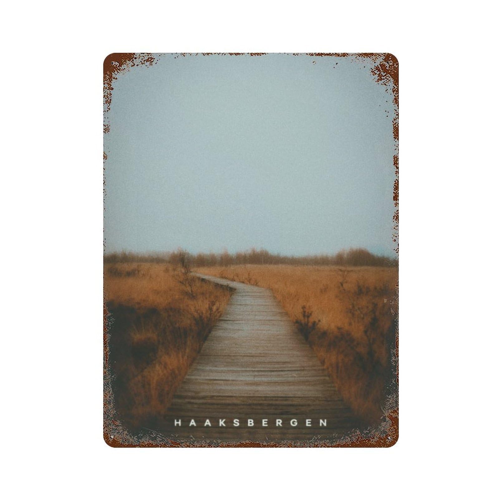 Distressed Metal Wall Sign Haaksbergen 15.7"x11.8", Vintage Wall Decor for Cafe, Home Bar And Lounge Decor
