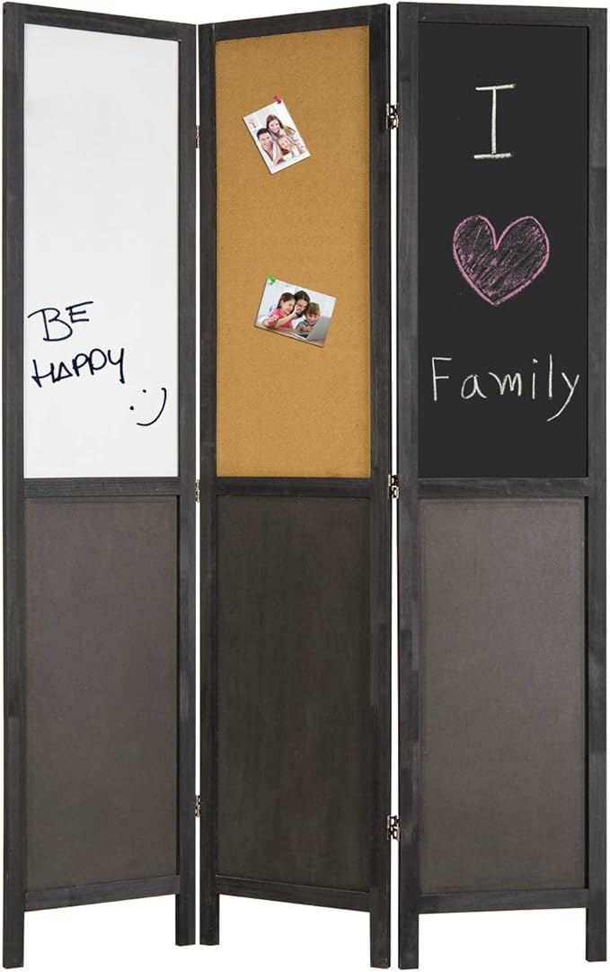 MyGift 5.9 ft Tall Room Divider with DoubleSided Chalkboard Whiteboard and Cork