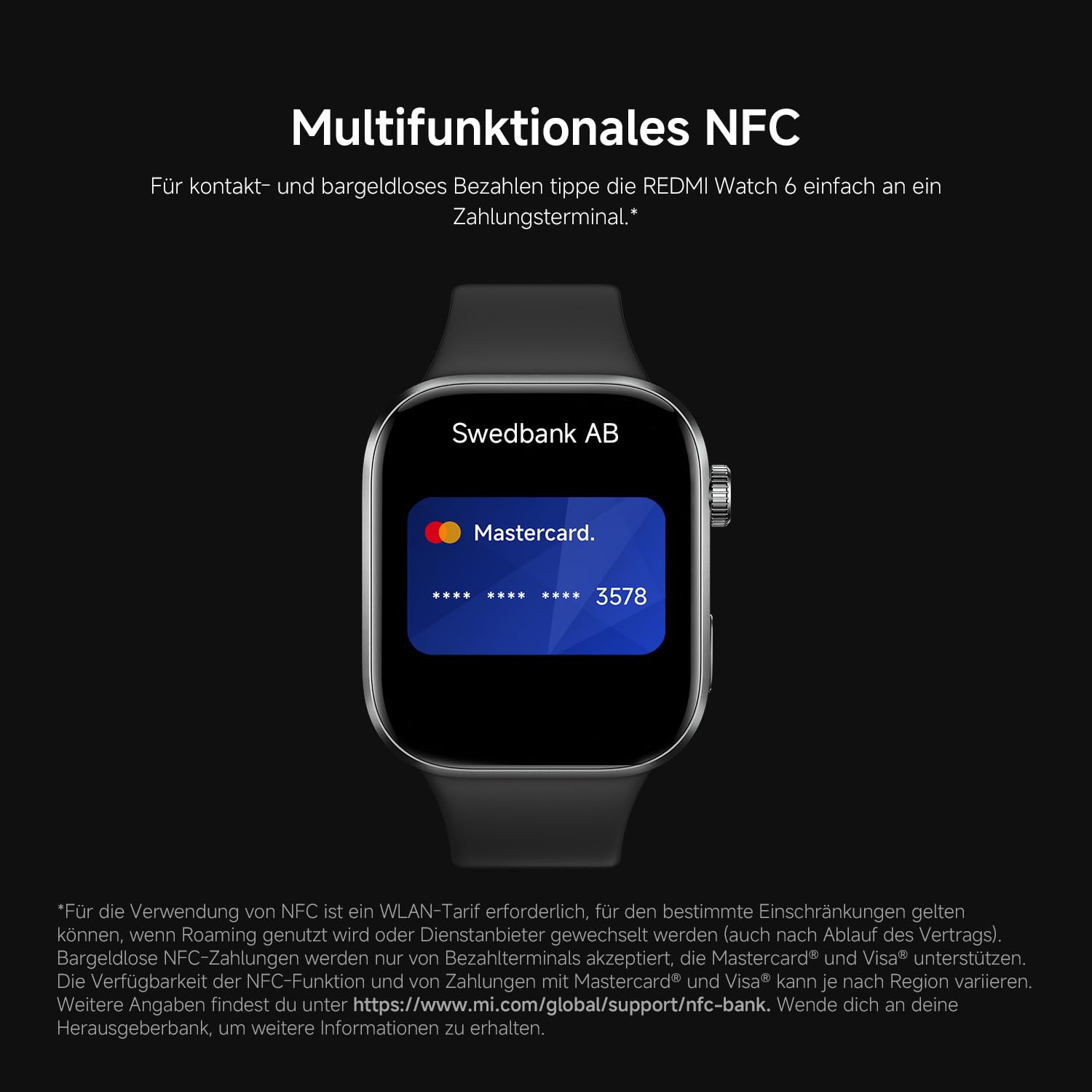 XIAOMI Redmi Watch 6 NFC, Smartwatch für Damen und Herren, 2.07'' AMOLED, Fitnesstracker mit Herzfrequenz-/Schlaf-, 150+ Sportmodi, 24 Tage Akkulaufzeit, 5ATM, GPS, Android&iOS, Black