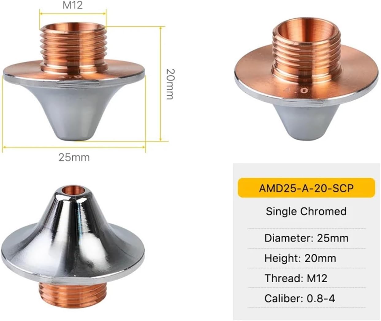 Carbon Steel Cutting Laser Single Double Layer Nozzle Chrome-plating Layers D25 H20 M12 Caliber 0.8mm-4.0mm 1Pcs