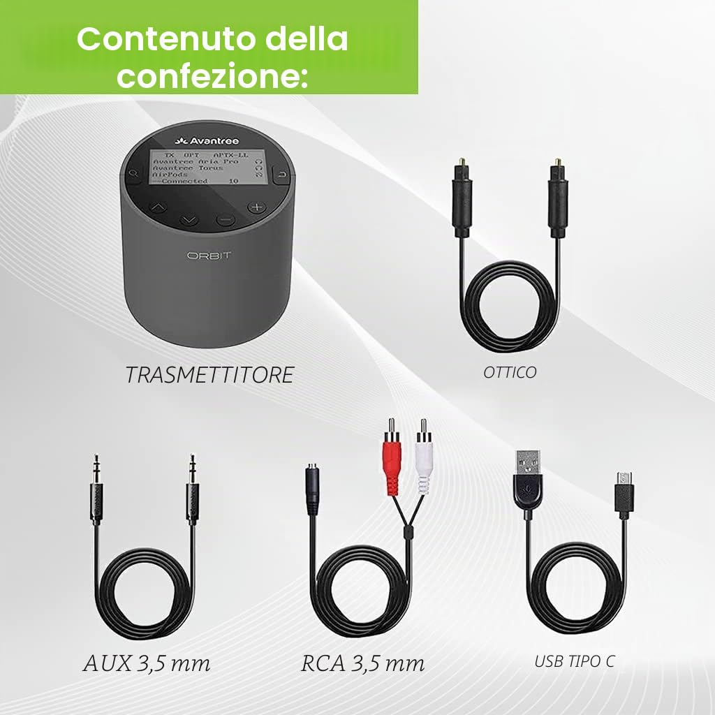 Avantree Orbit Bluetooth 5.0 Trasmettitore Adattatore Audio TV con Display LCD, Doppia Antenna a Lunga Portata, Pronta per Netflix Prime, aptX a Bassa Latenza per 2 Cuffie, Collegamento Soundbar