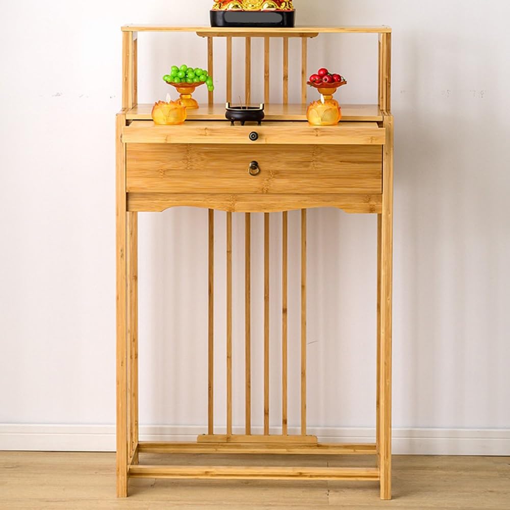 Tavolo da Altare in Legno massello for casa Moderna Meditazione | Consolle con cassetto(Natural,Piccolo)