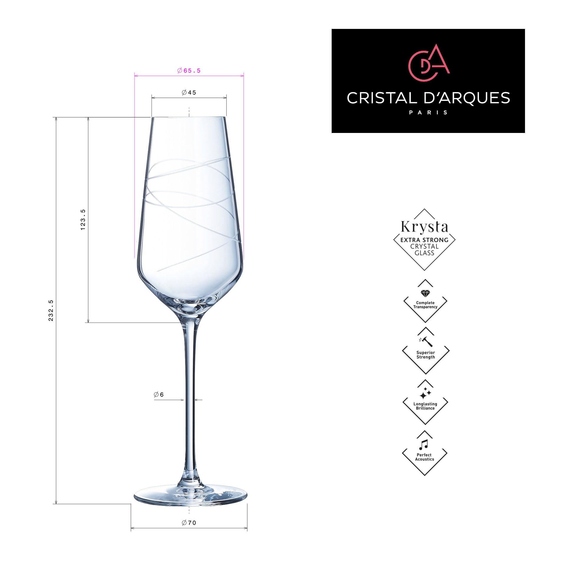 Cristal d'Arques Fleury korenaar champagneglazen 6 stuks - Antiek | Glas en Kristal