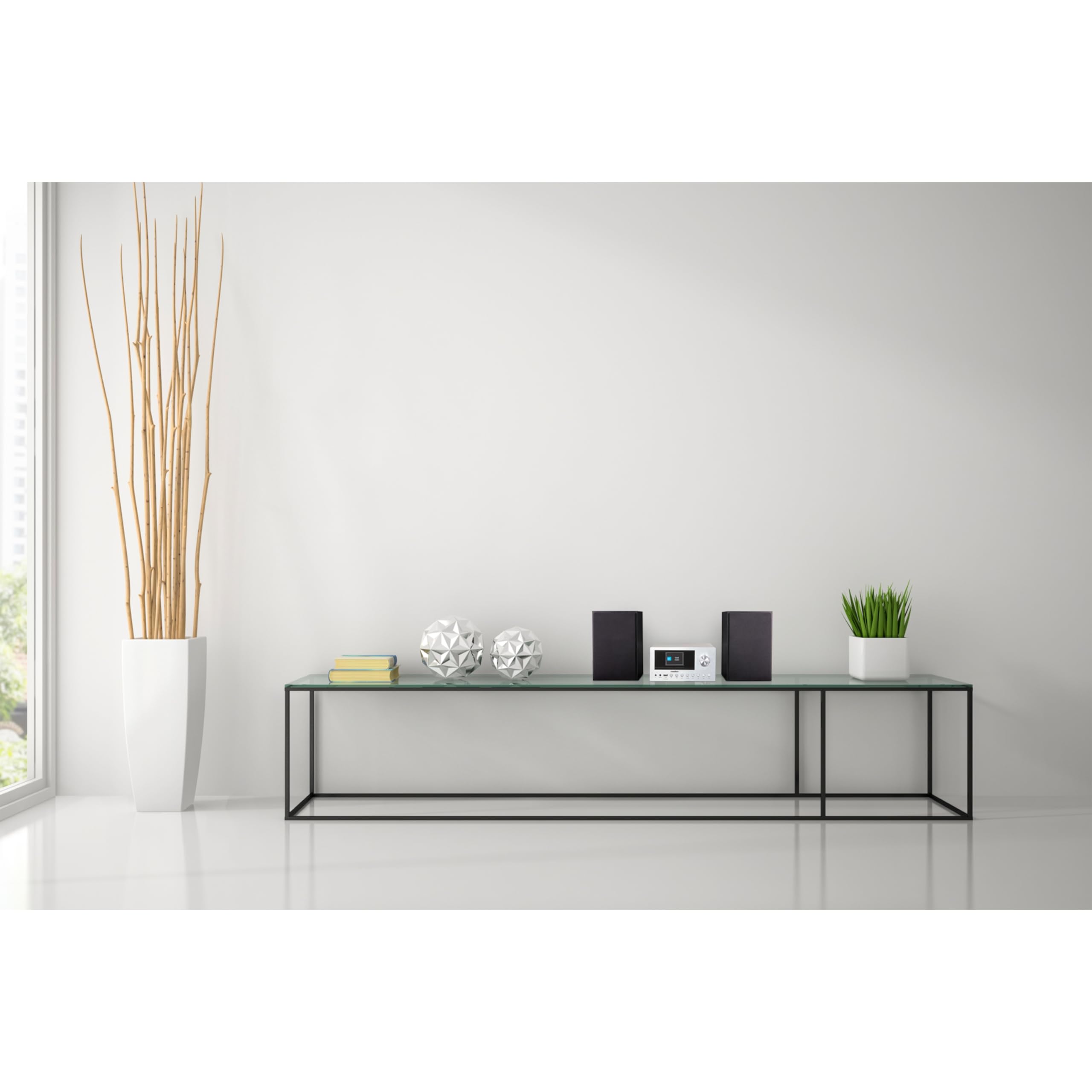 MEDION P85003 Micro Audio System Kompaktanlage (Internetradio, DAB+, PLL UKW Radio, Bluetooth, USB Anschluss, AUX, 2x150 W) Silber
