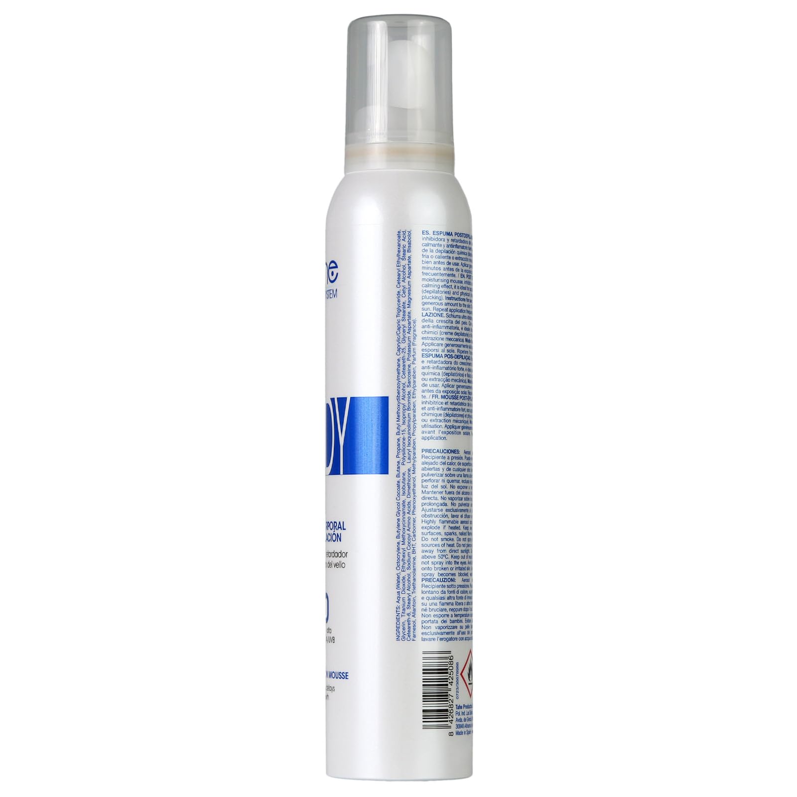 Tahe Laser System Espuma corporal Post-depilación con retardador del crecimiento del vello, FPS 30, 200 ml