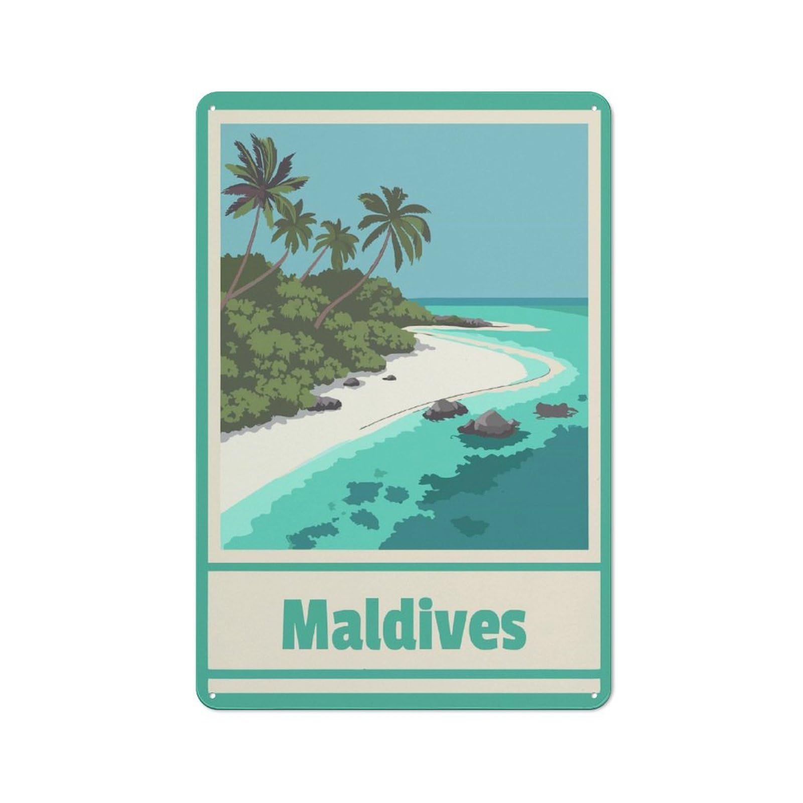 Junmoney Style-11 Rustic Tin Sign 30X20cm Featuring Maldives Tropical Beach Travel For Living Room Wall, For Room Styling Across Living Rooms And Feature Walls