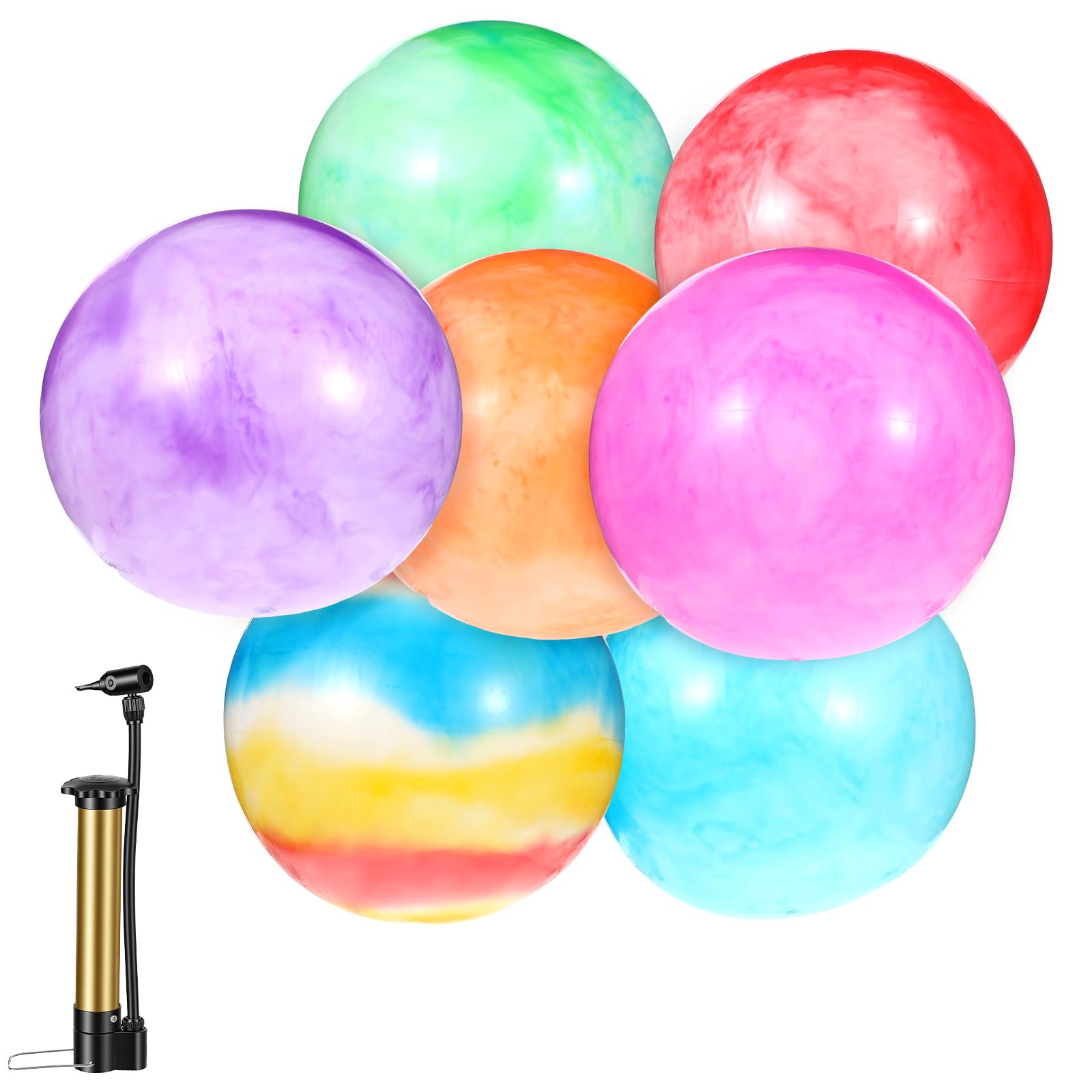Qianyu 7 palline gonfiabili per parchi giochi, 45,7 cm, divertenti palline da spiaggia rimbalzanti sensoriali, kickball con pompa ad aria manuale, per giocare in spiaggia, cortile, interni ed esterni