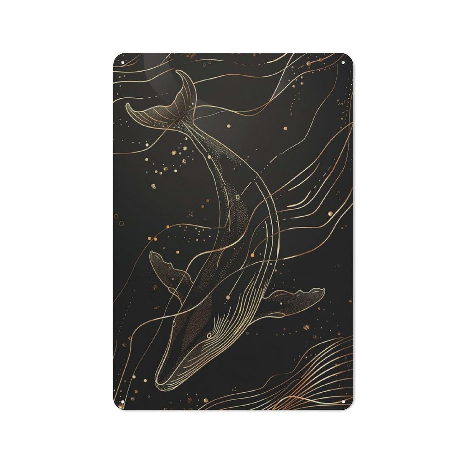 Junmoney Golden Whale Ocean Retro Metal Sign 30X20cm For Garden Room Or Summerhouse, For Garden Room Decor Fans