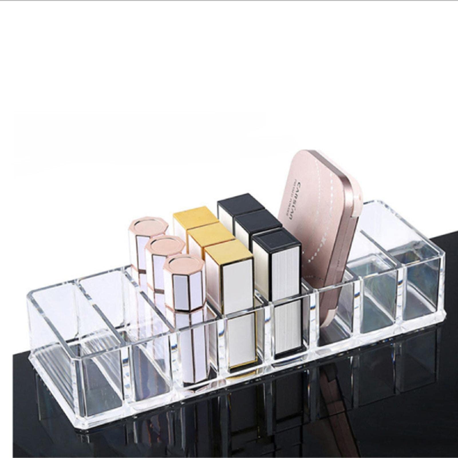 TopHomer - Organizer compatto in acrilico, con 8 scomparti per ombretti, fard, cipria, rossetto, comò e bagno (21,5 x 9 x 4,5 cm), 4 pezzi