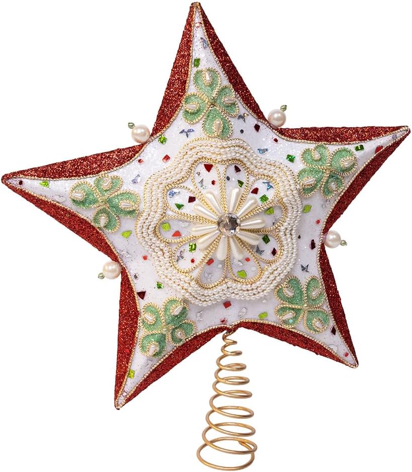 Kurt Adler 13.5" Red, Green & White Mistletoe Star Treetop