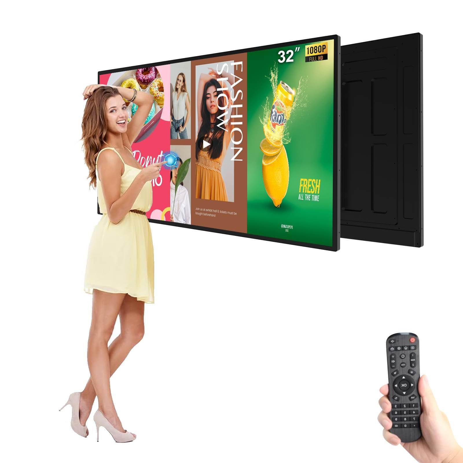 32inch Wall Mount Digital Signage, 2K UHD Touchscreen IPS Digital Display, 500nits High Brightness Monitor, CMS/U-Disk Plug&amp;Play, 24/7 Operation, Smart Split Screen, Android 11 OS Advertising Display
