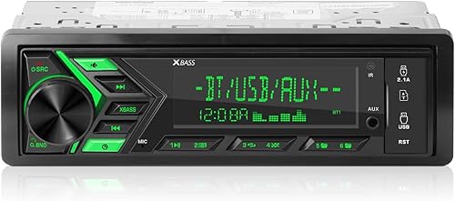 Radio de coche Bluetooth de un solo din: sistema estéreo de coche multimedia para camión con FM AM USB carga USB AUX 300W salidas APP Control