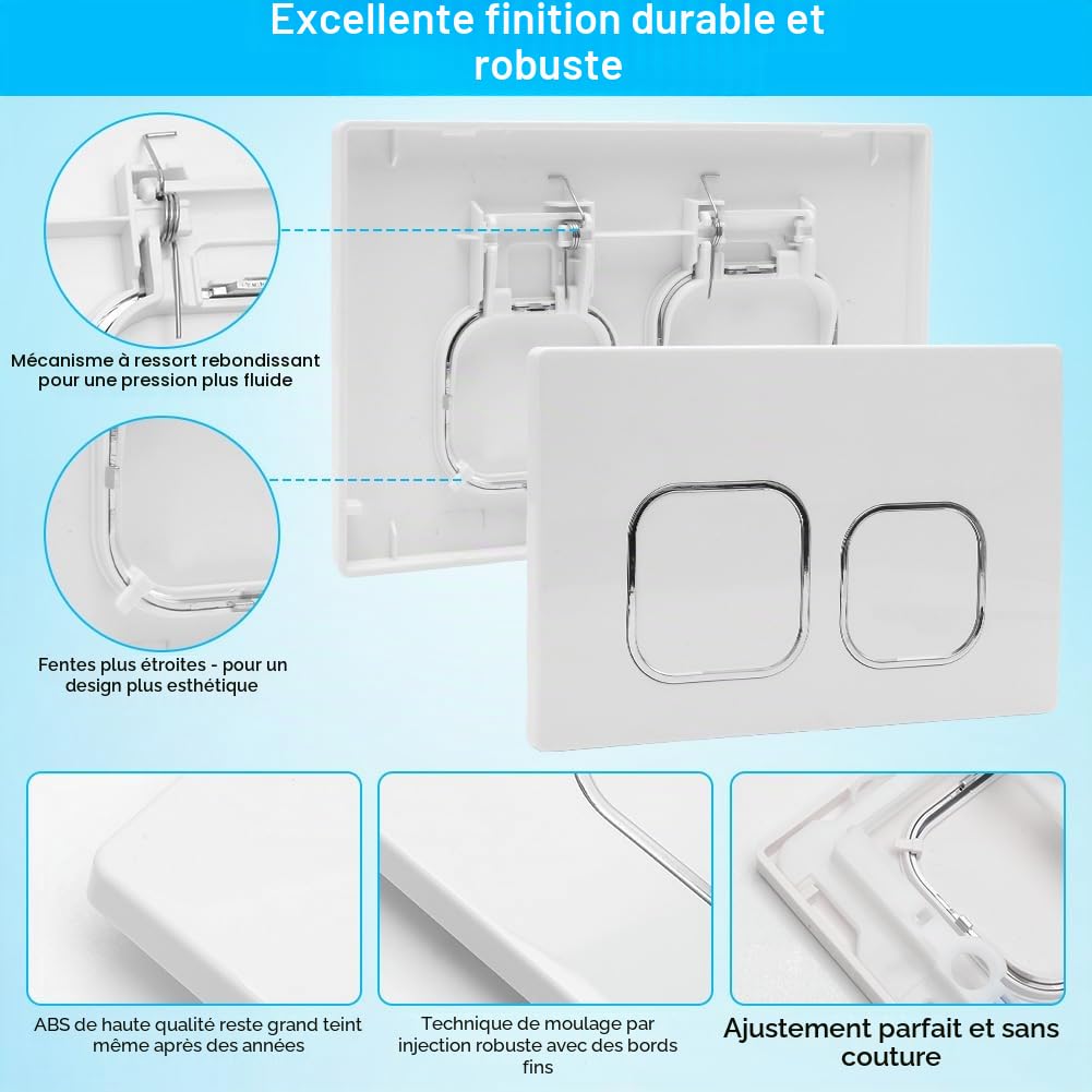 Plaque de déclenchement WC, compatible avec Geberit Sigma, UP300 & UP320, Double chasse 243 × 162 mm, avec set de tige de chasse et cadre de montage (Blanc)