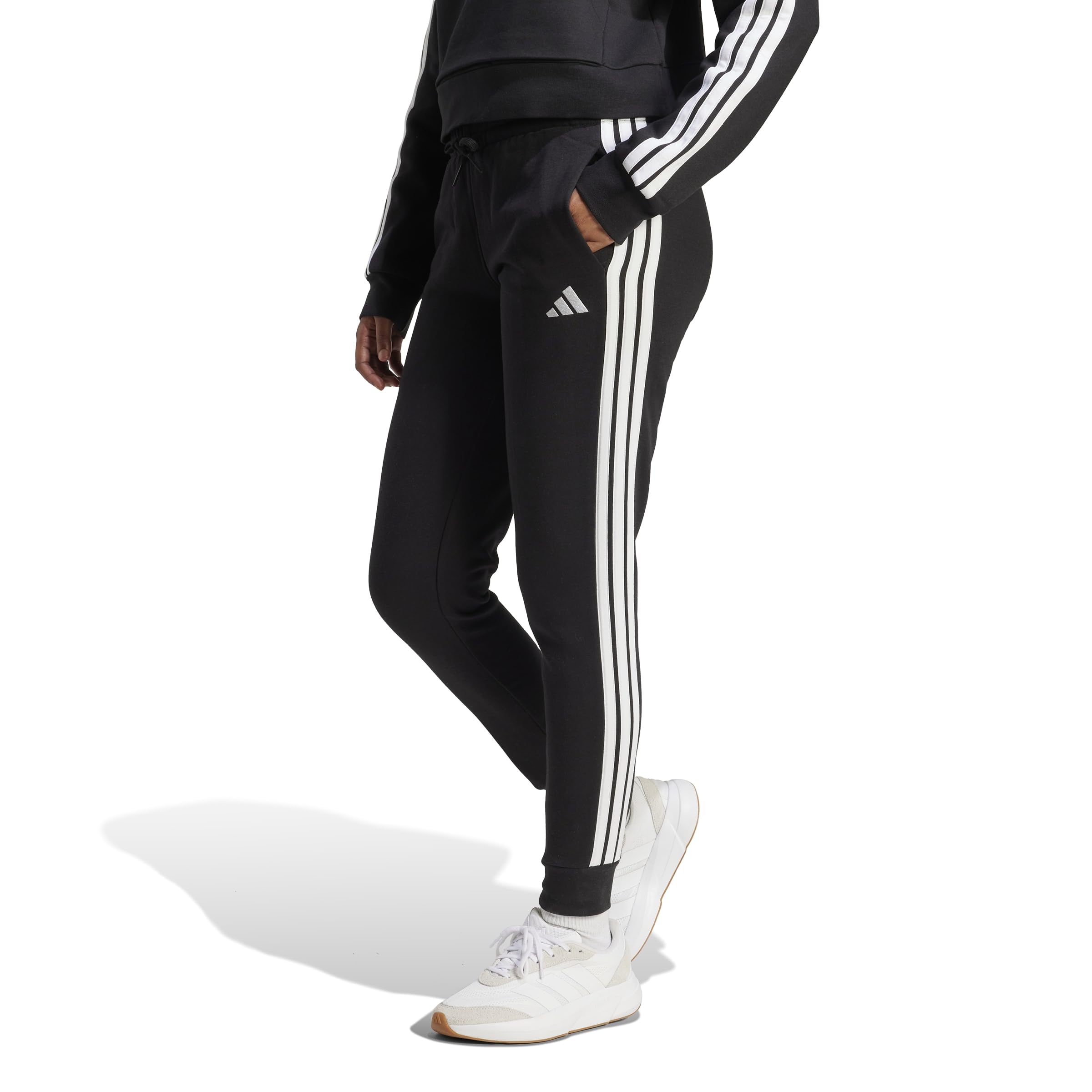 adidas ESSENTIALS 3-STRIPES FLEECE SLIM PANTS - Spodnie golfowe Kobiety