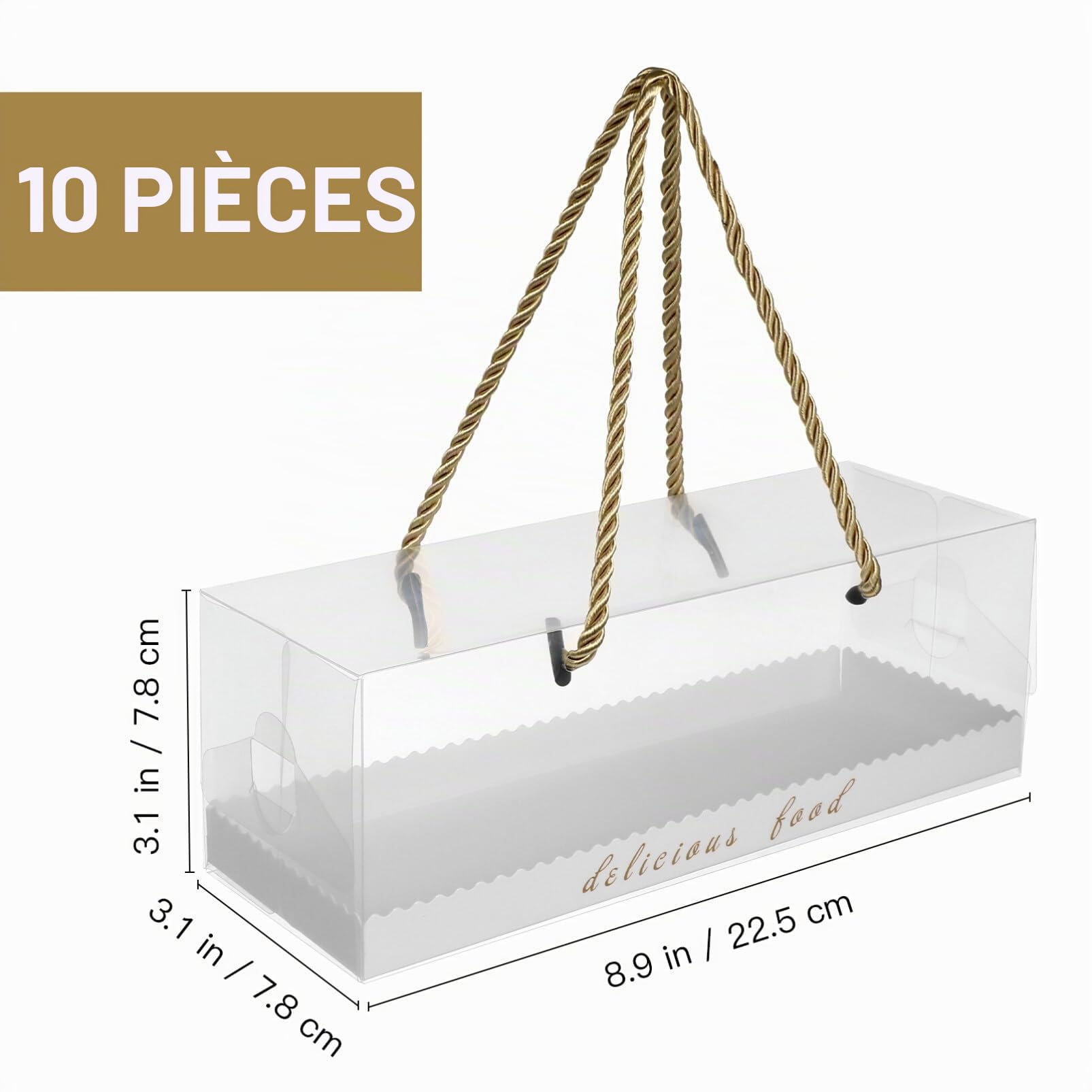 ABOOFAN Lot de 10 boîtes à gâteau transparentes en forme de rouleau suisse pour cupcakes, muffins, pains, boîtes à friandises pour Noël, vacances, boulangerie, boulangerie, 22,5 x 7,8 x 7,8 cm