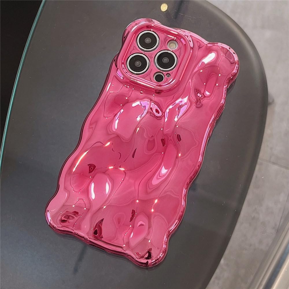 Coque silicone iPhone 14 Pro Max rouge ondulée avec protège-objectif 3D souple - 8