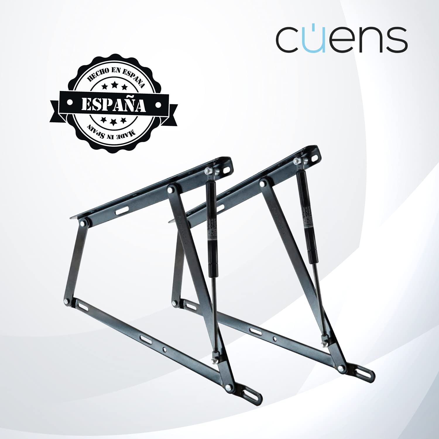 Juego de 2 bisagras para canapé con resortes de 1250N - Ideal para canapés de 150 cm - Sistema de arandelas de Nylon anti ruido - Cuens