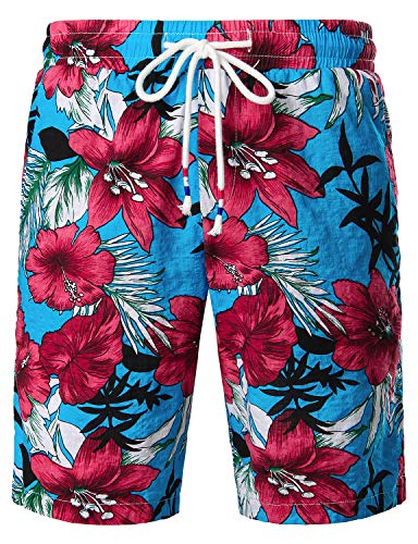 image for JOGAL Men's Flower Casual Button Down Short Sleeve Hawaiian Shirt Suit