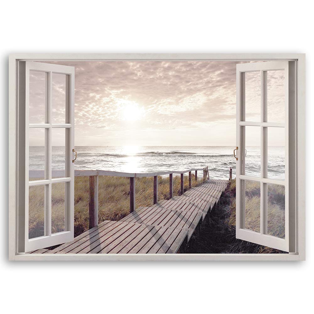 Feeby Viles - Leinwand Bilder - Fensterblick Natur- 120x80 cm- Deko Wohnzimmer - Wandbilder Schlafzimmer - Deko Aesthetic - Wand Deko - Leinwand Groß - Deko Zimmer - Leinwandbilder XXL