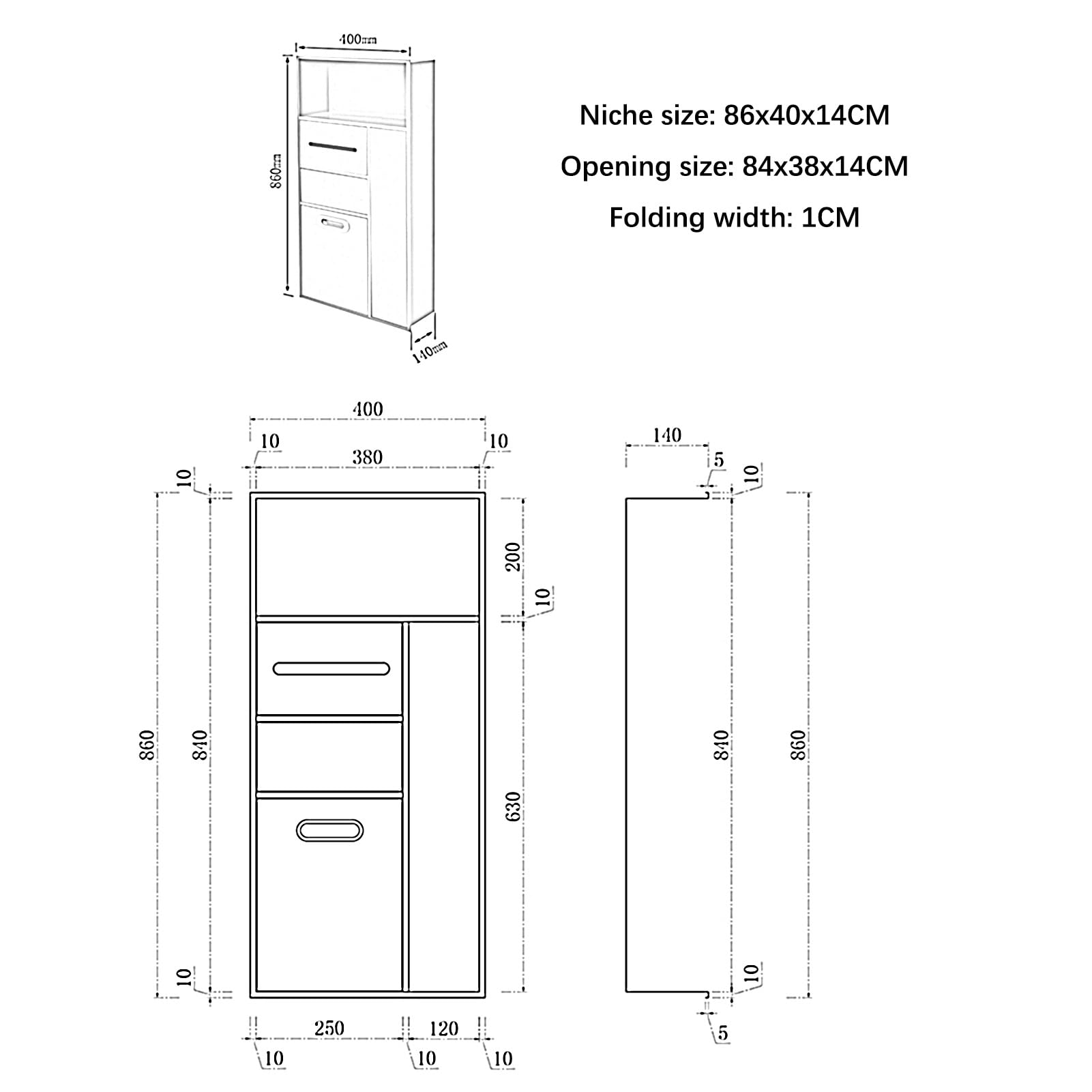 Doccia in acciaio inox 304, impermeabile, da incasso, mensole da bagno per carta igienica, bidone della spazzatura, shampoo e articoli da toeletta, colore nero, 86 x 40 x 14 cm, ideale per cucina di