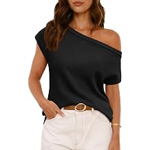 LILLUSORY Womens Off The Shoulder Sweaters Casual Short Sleeve Knit Tops Trendy Summer Going Out Lightweight Pullover