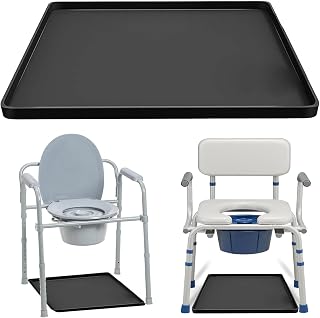 Bedside Commode Toilet Mat for Seniors - Silicone Portable Toilet Mat with Raised Edge Waterproof Non-Slip Floor Protector for Adults Under Commode Chair Pad Recyclable Potty Mat (Black, 24"X20")