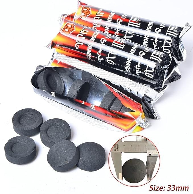 Image of Coal for Dhoop Burning & Bakhoor - Odourless Charcoal for Dhoop Lasts for More Than 45 Minutes - Charcoal Discs of 33 mm Size - (Pack of 10 Roll (100 DISC))