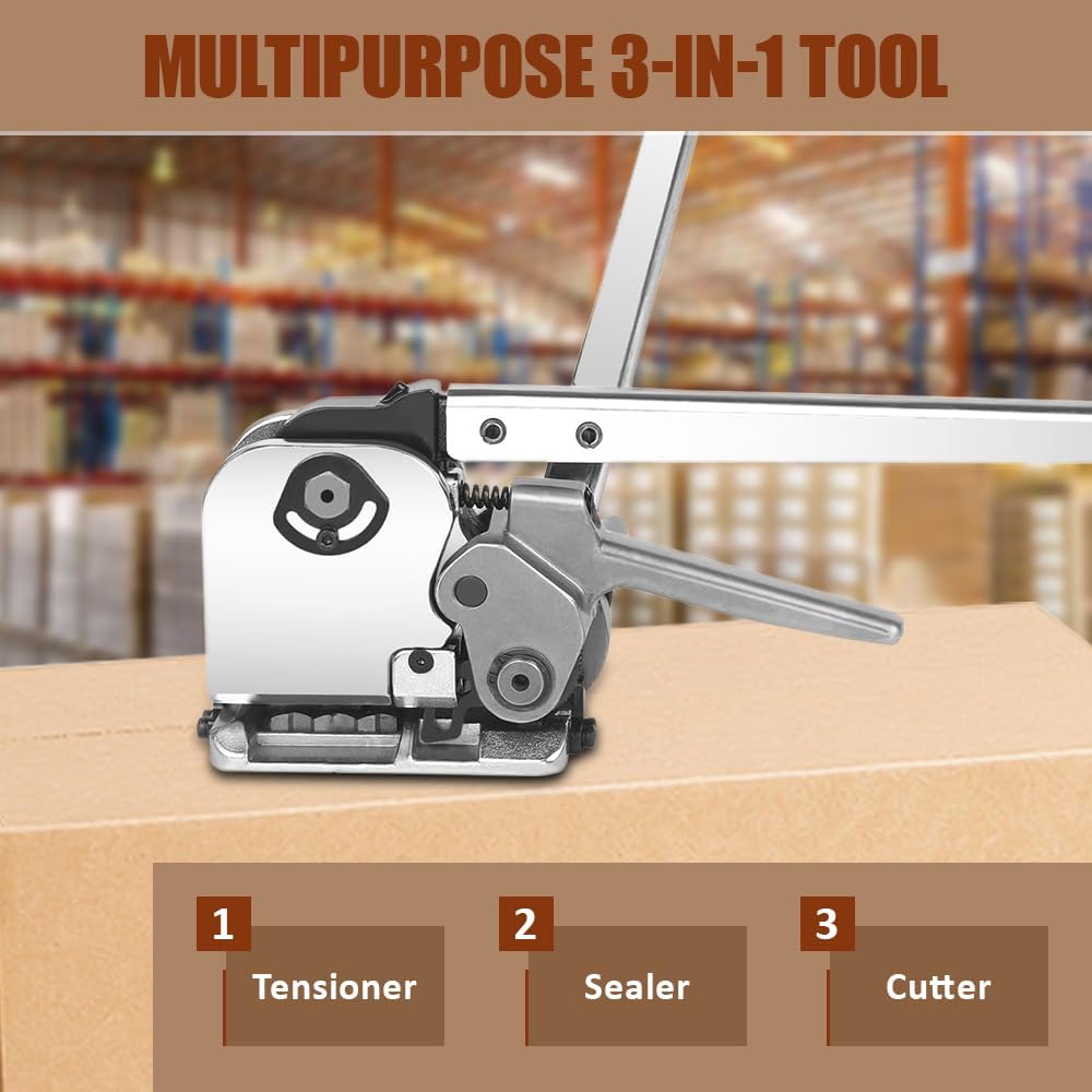 Steel Banding Strapping Kit, Stainless Manual Packaging Banding Strapping Machine,Metal Free Buckle Banding Tool Packing for Width 1/2" 5/8" 3/4" Sealless Combination Tools