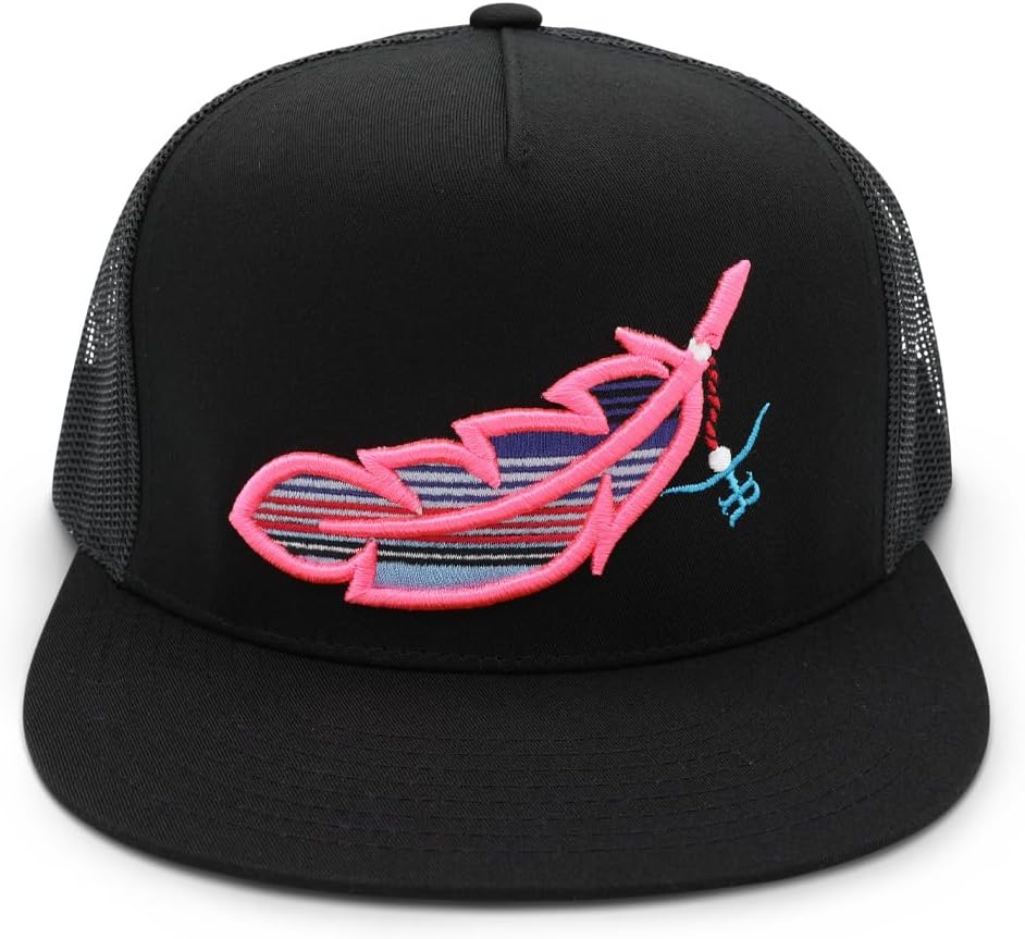 The Rancher Hat Co. Feathered Outlaw Flat Bill Trucker Hat - High Profile Snapback Western Cap