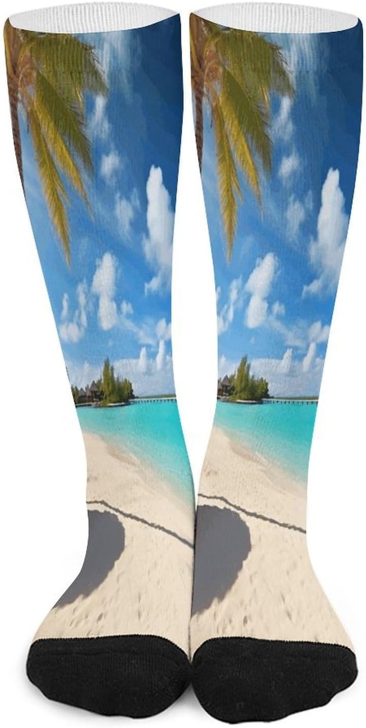 Tropical Beach Mid-Calf Socks Women Warm Knee High Socks Cozy Hiking Skiing Soft Boot Mid Calf Stocking Unisex
