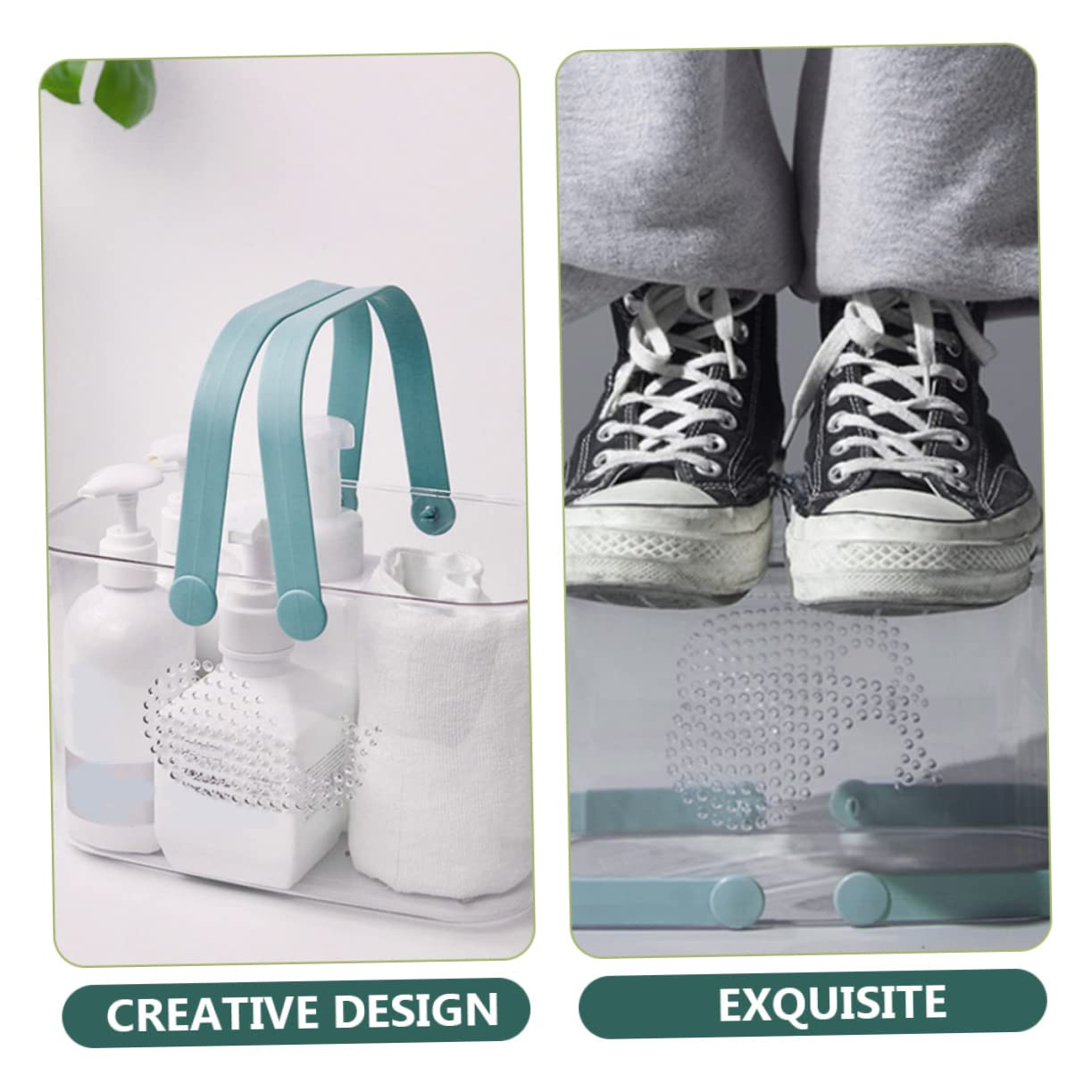 GLEAVI Cesta Asa Ducha de Plástico con Transparente Portátil | Organizador para Gel y Juguetes, Estable sobre Superficie Plana, para Cocina y Dormitorio, Gran Capacidad