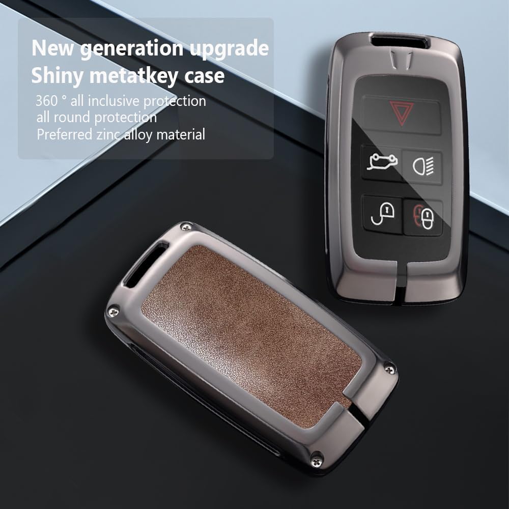 ontto Smart Remote Car Key Cover Fit for Range Rover 2018-up Car Accessories Metal and Leather Key Fob Case Fit for Range Rover Sport Vogue Evoque Velar,with Keychain,Black - Image 7